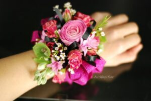 what color corsage for hot pink dress
